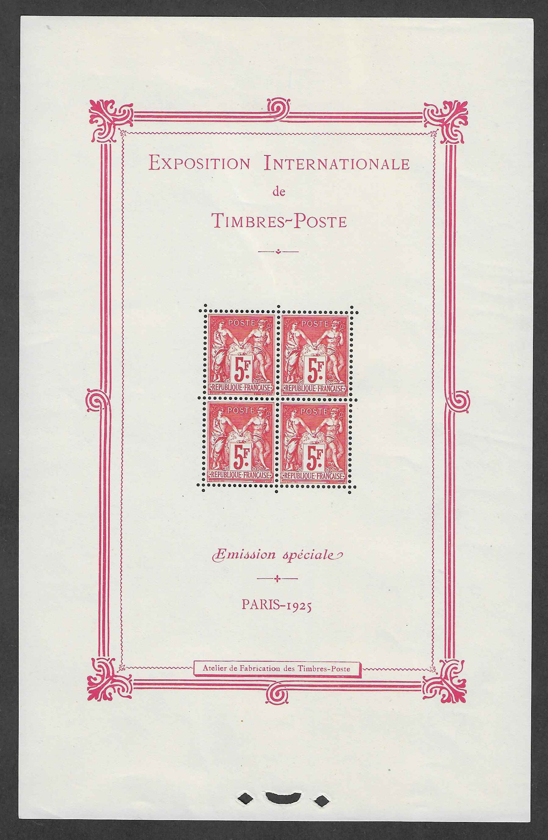 Bloc n° 1 - Exposition philatélique internationale de Paris - neuf** - TB - signé et avec certificat papier Calves