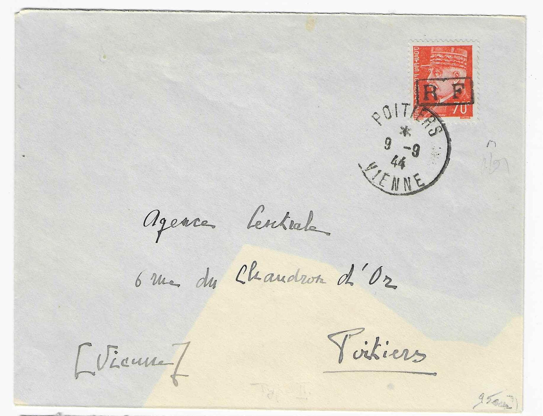 Libération - Poitiers - n°3 - surcharge au type II - oblitéré sur lettre - TB - signée Calves