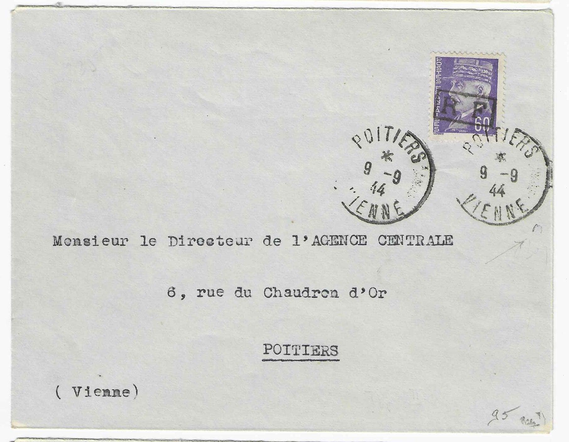 Libération - Poitiers - n°2 - surcharge au type II - oblitéré sur lettre - TB - signée Calves