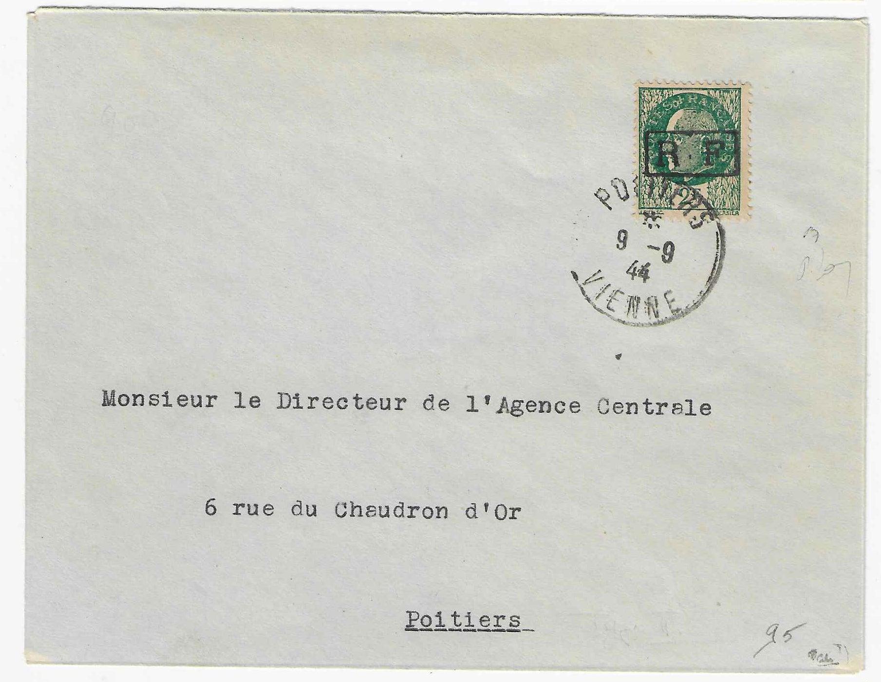 Libération - Poitiers - n°8 - surcharge au type II - oblitéré sur lettre - TB - signée Calves