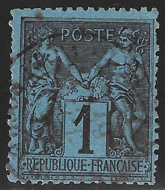 N°84 - 1 c. noir sur bleu de Prusse (II) - oblitéré - signé et avec certificat Calves