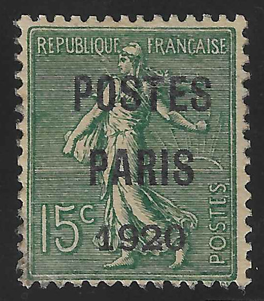 Préoblitéré n°25 - Postes Paris 1920 - sans gomme - TB - signé Calves