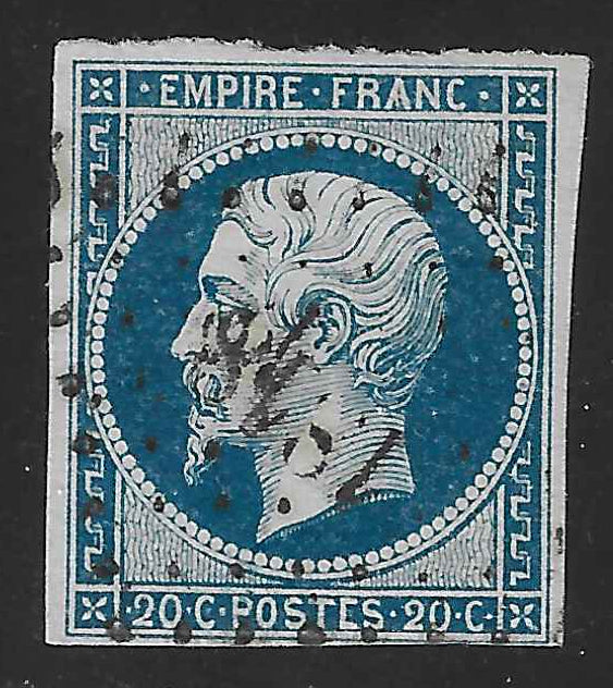 N°14Ad - Empire - 20 c. bleu sur vert - type I - oblitéré - TB - signé Calves