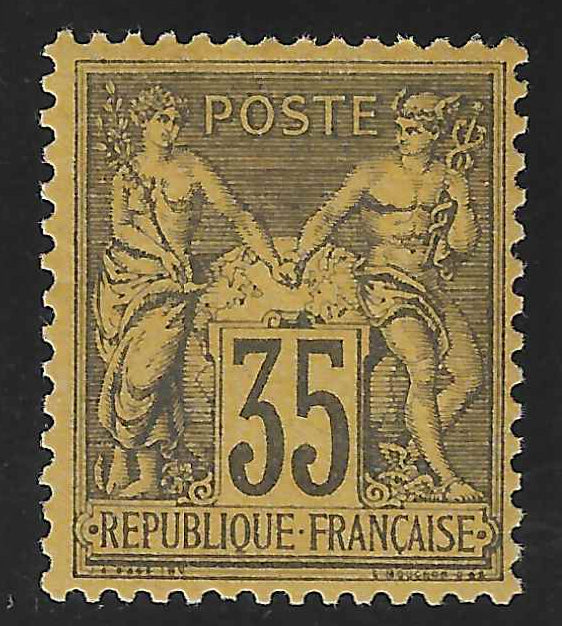 N°93 - Type Sage - 35 c. violet-noir sur jaune (II) - neuf* - TB - signé et avec certificat Calves (Copie)