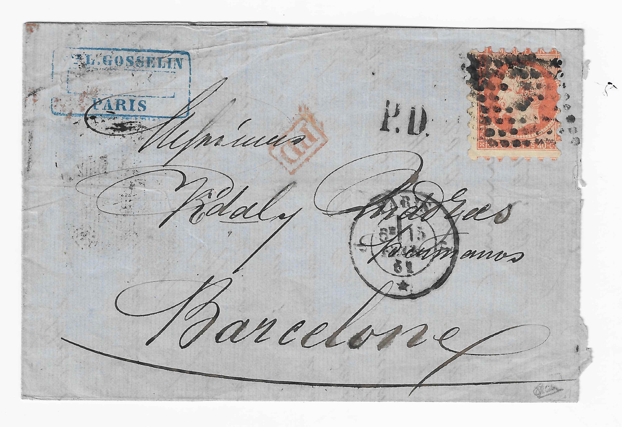 N°16 - Empire - 40 c. orange - piquage Susse oblitéré sur lettre - signé et avec certificat Calves