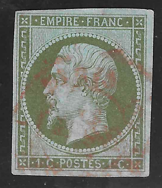 N°11 - Empire - 1 c. olive - oblitéré cachet à date rouge des imprimés - TB - signé Calves