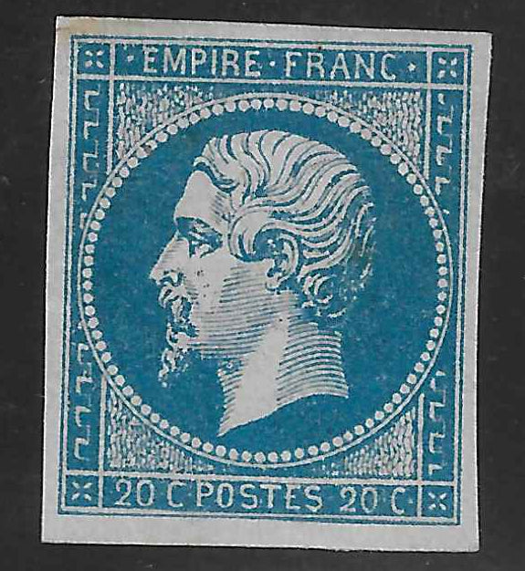 N°14A - Empire - 20 c. bleu type I - neuf* - signé et avec certificat Calves