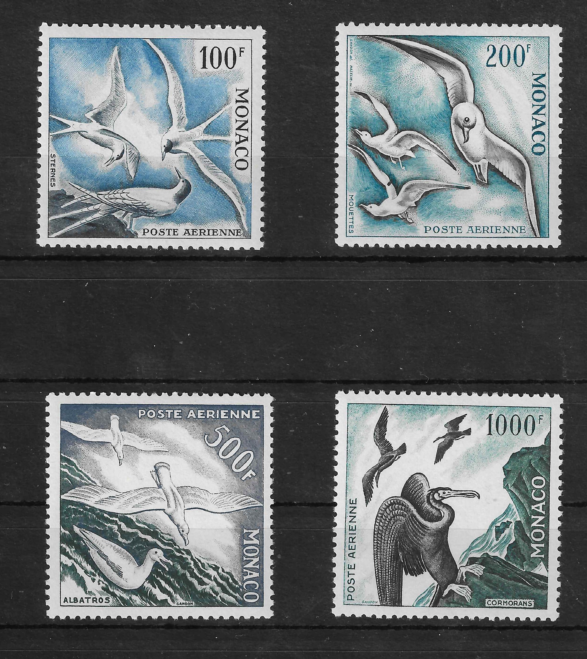 Monaco - poste aérienne n°55 à 58 - oiseaux - neufs** - SUP - signature Calves