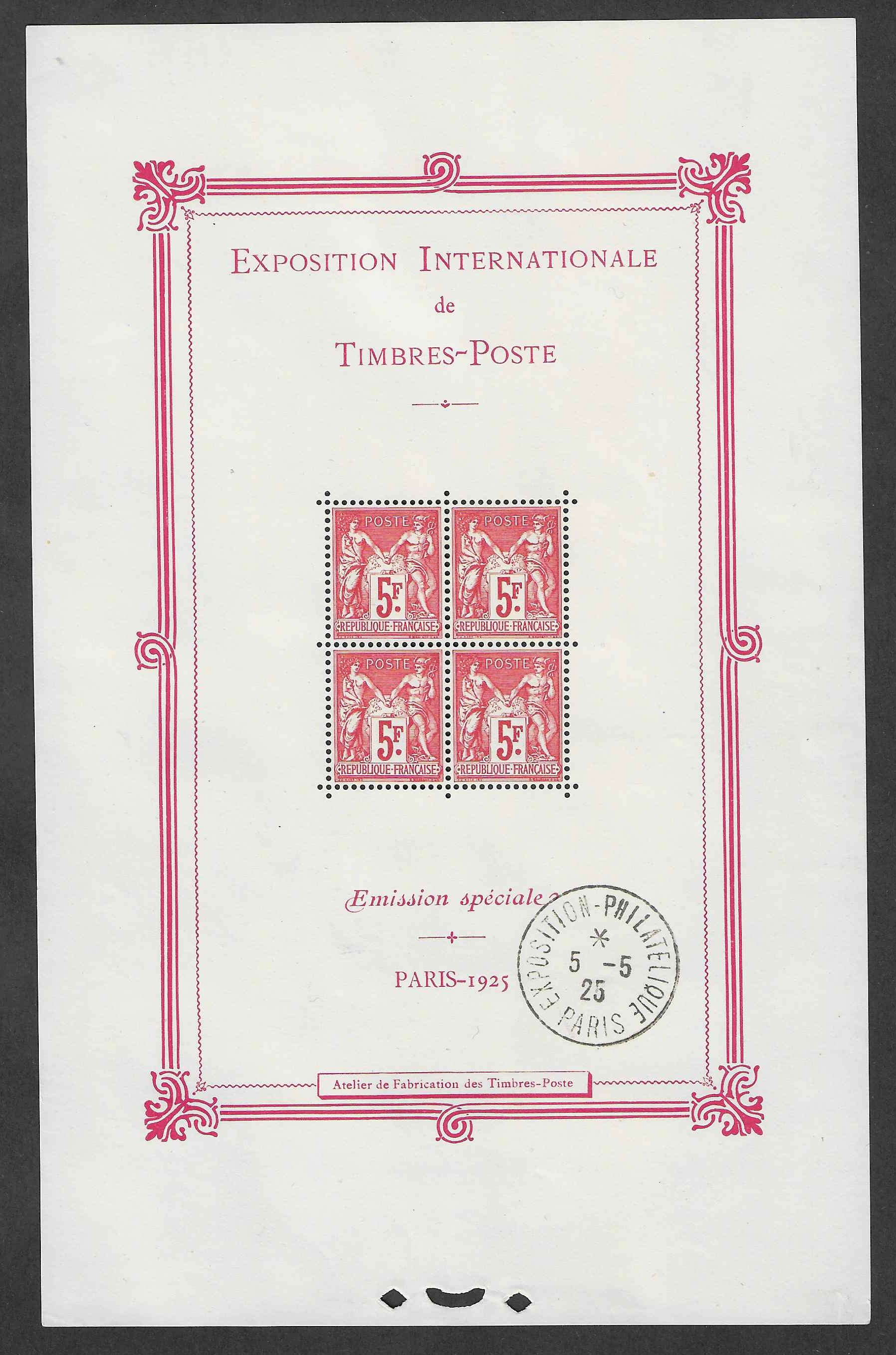 Bloc n° 1b - Exposition philatélique internationale de Paris - neuf** - SUP - signé et avec certificat papier Calves